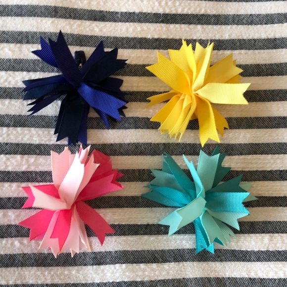 Set of 4 Ribbon Barrettes (Blue,Green,Yellow,Pink) - Picture 1 of 9